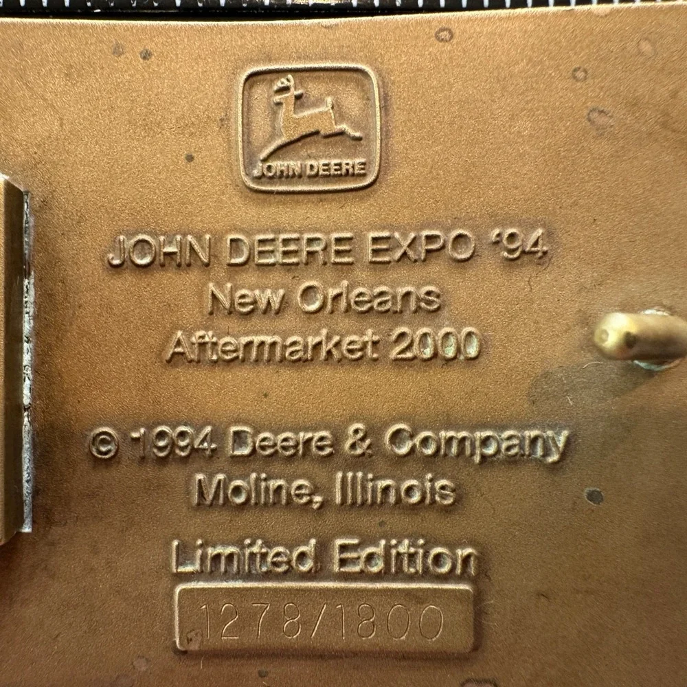 John Deere Power Belt Buckle‎ Vintage Brass Farm Tractor Equipment Expo 1994